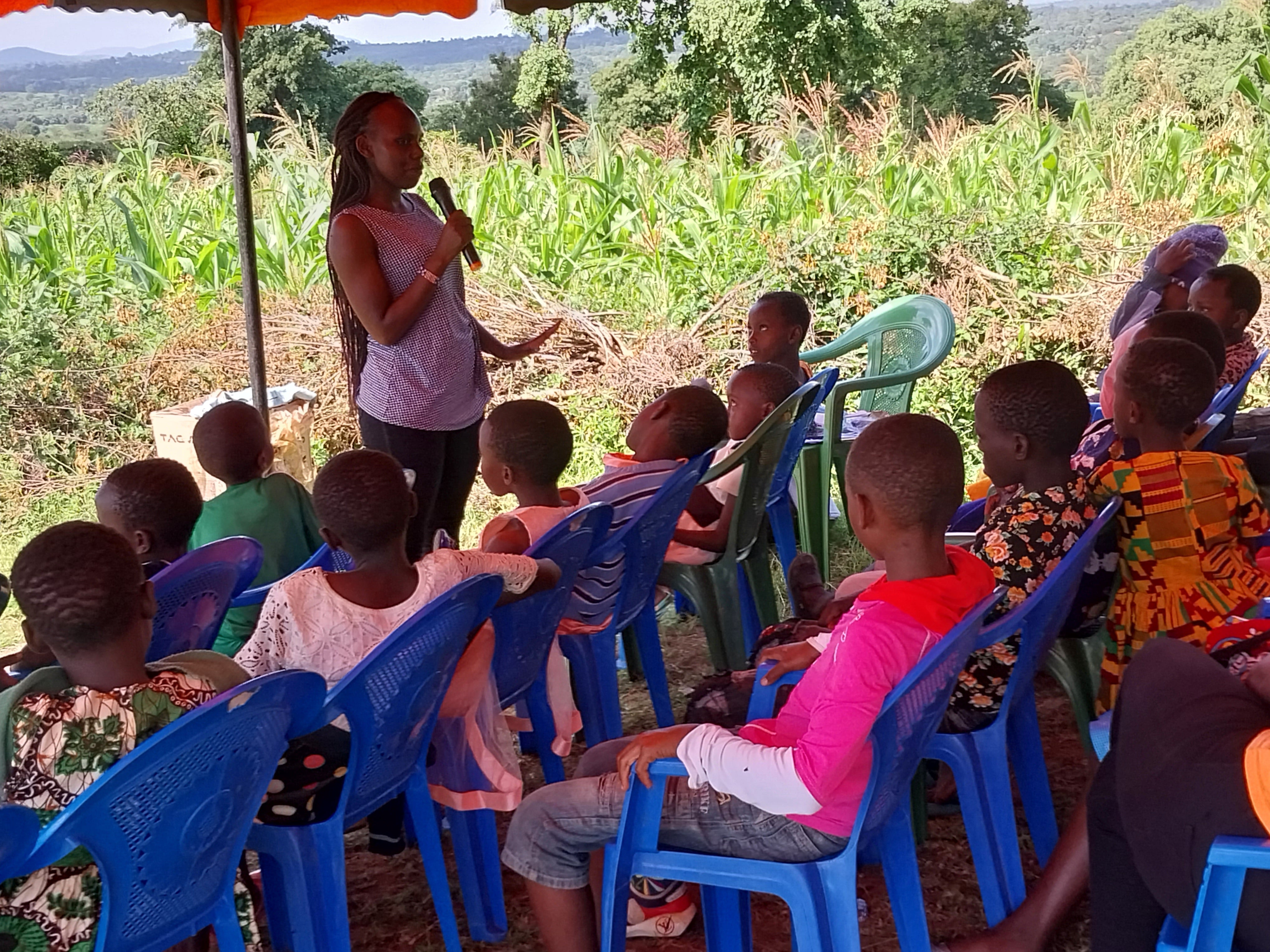 Jacinta leading a training on menstrual hygiene and management