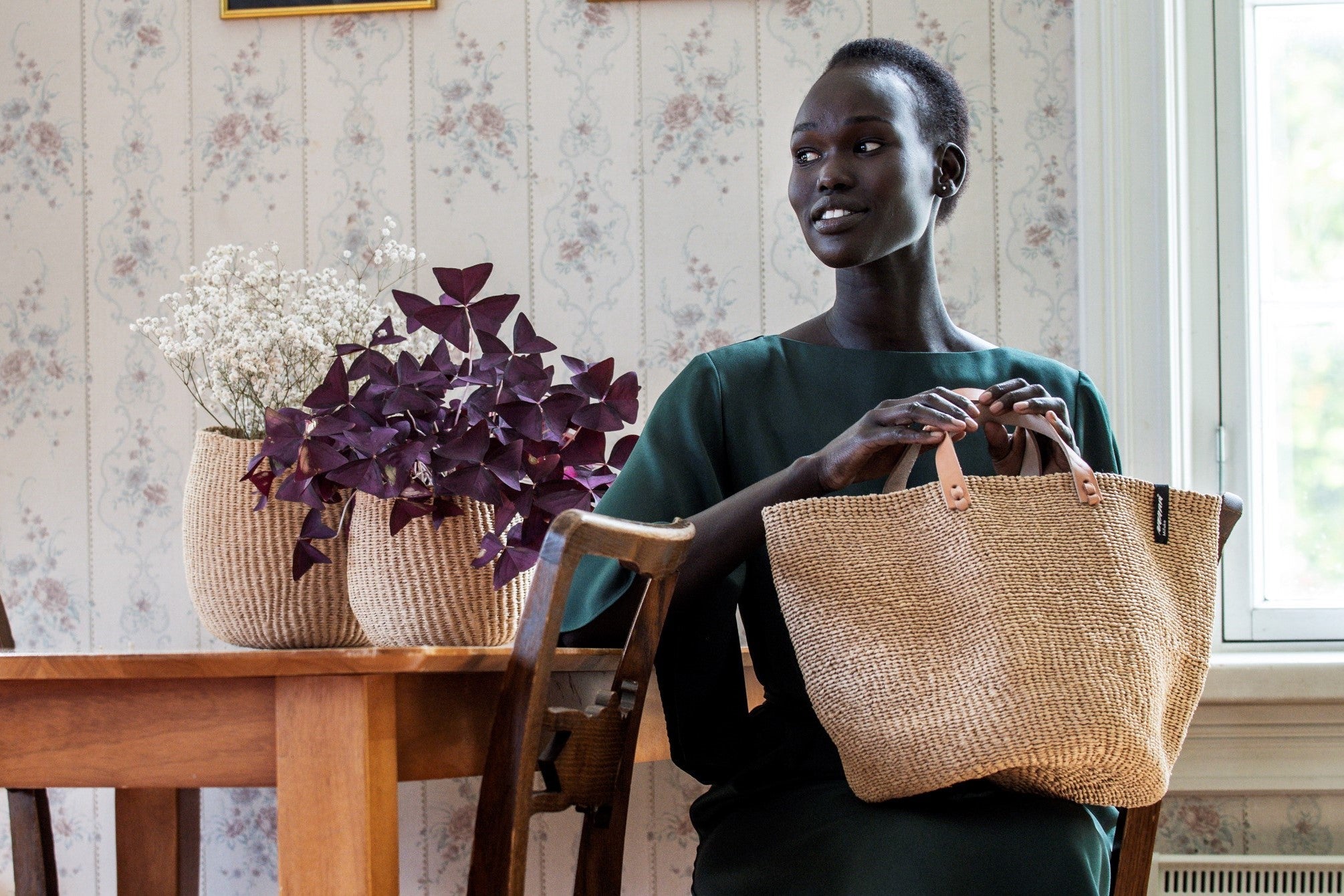Mifuko baskets used as storage for food items.