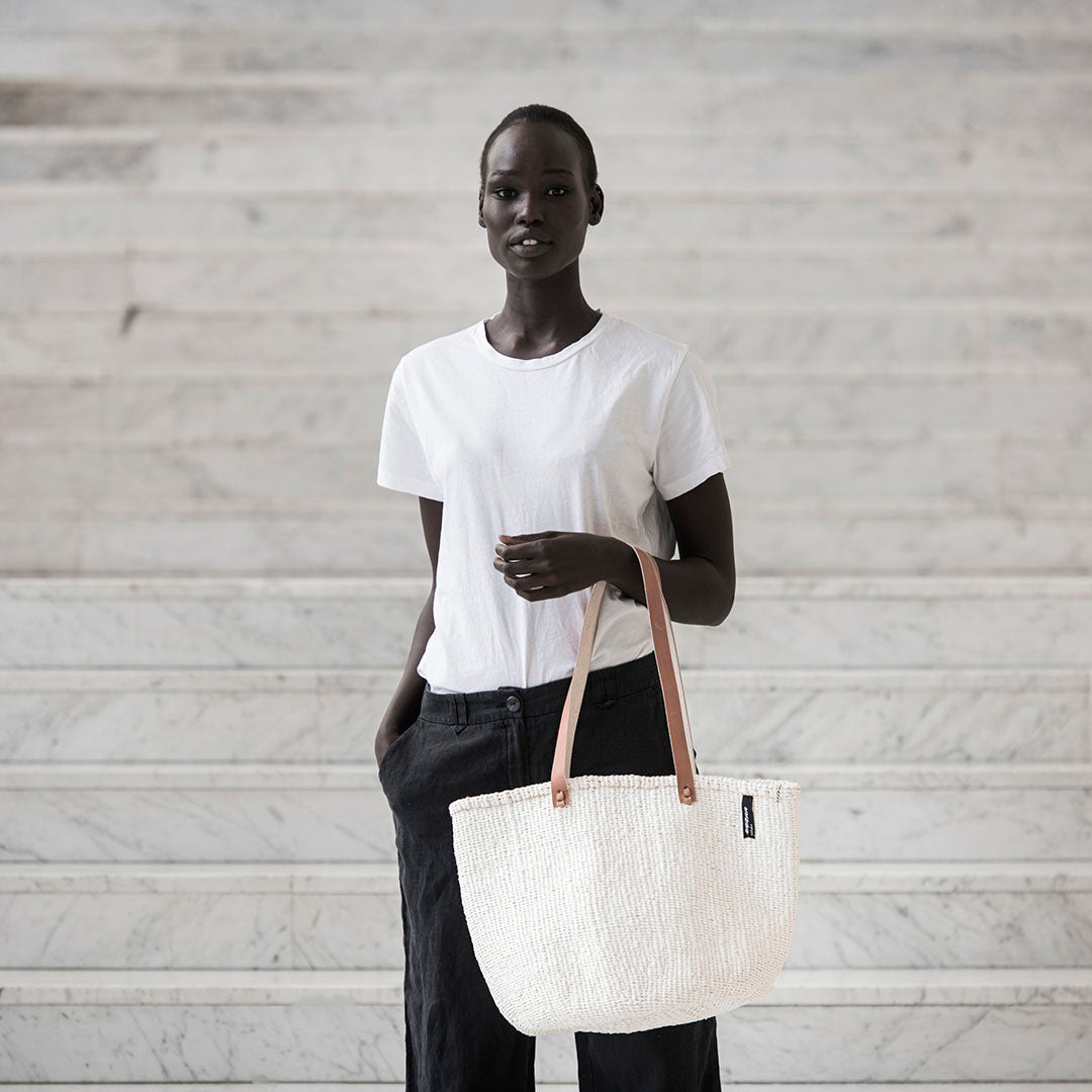 Mifuko Partly recycled plastic and sisal Shopper basket M Kiondo shopper basket | White M handmade fair trade