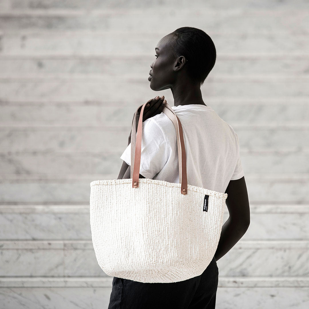 Mifuko Partly recycled plastic and sisal Shopper basket M Kiondo shopper basket | White M handmade fair trade