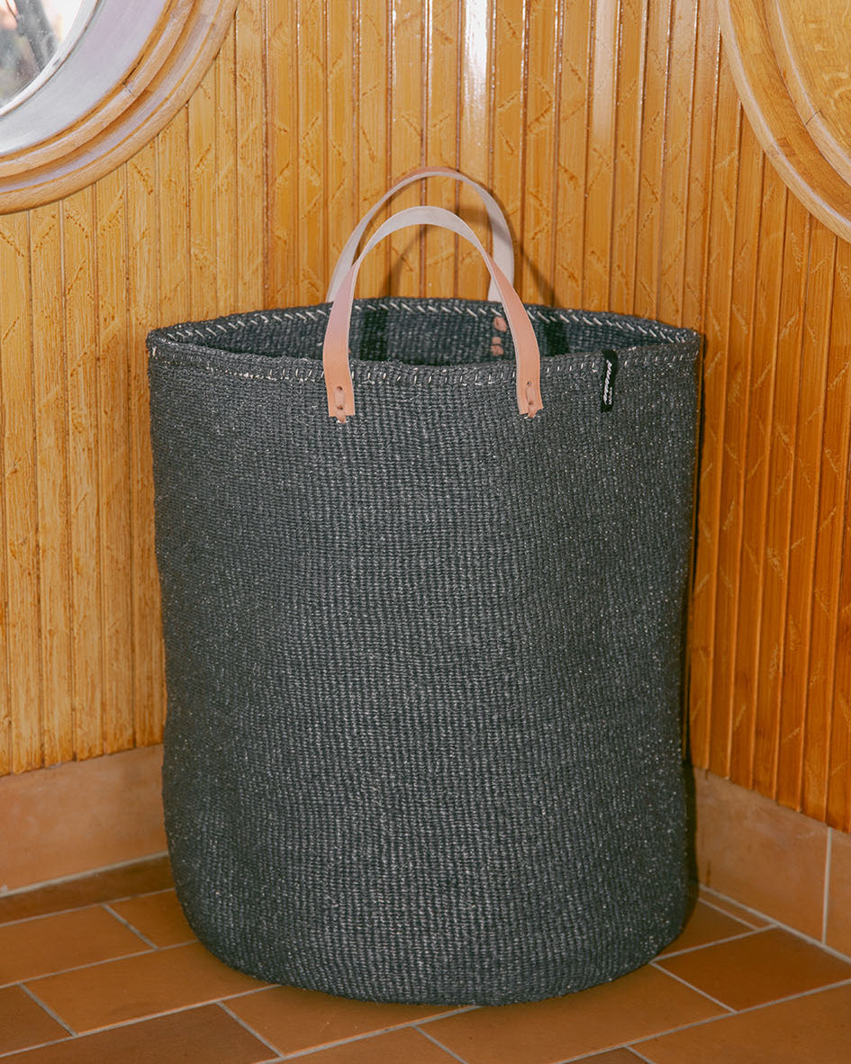 Mifuko Plastic and sisal Large basket with handle XL Kiondo floor basket | Grey with handles XL