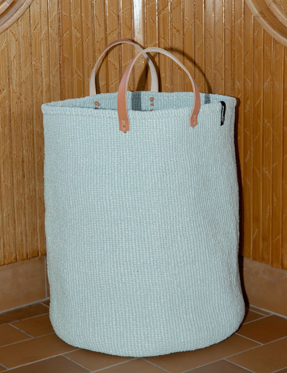 laundry basket light blue handmade