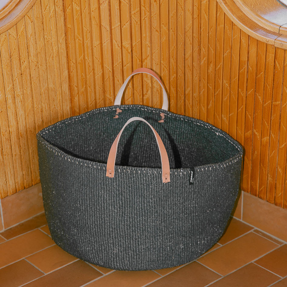 Mifuko Plastic and sisal Large basket with handle XXL Kiondo floor basket | Grey with handles XXL