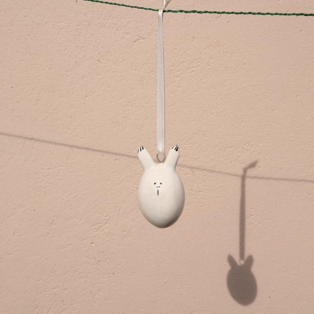 Handmade fair trade Jacaranda wood Wooden ornament | White bunny