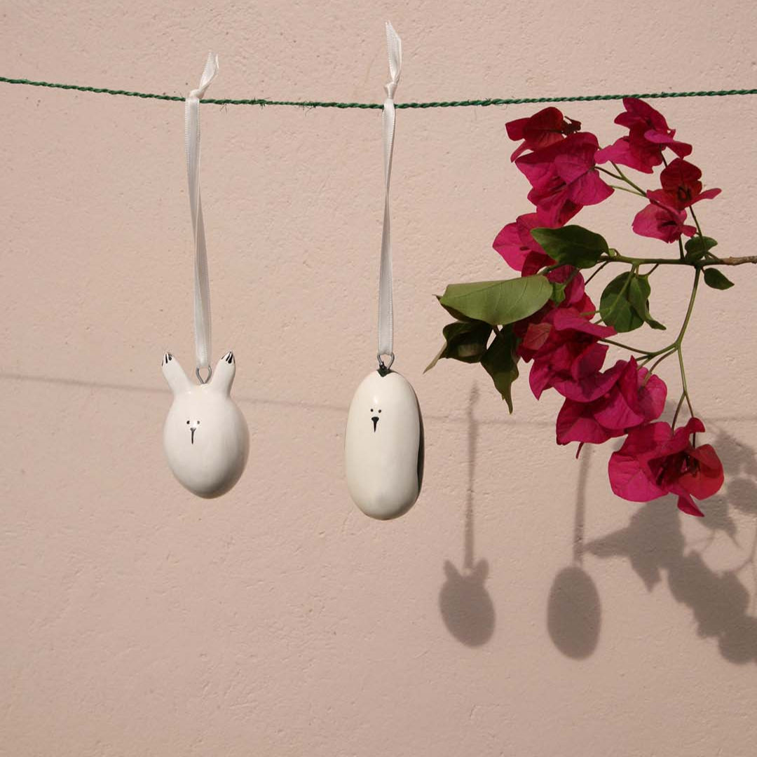Handmade fair trade Jacaranda wood Wooden ornament | White bunny