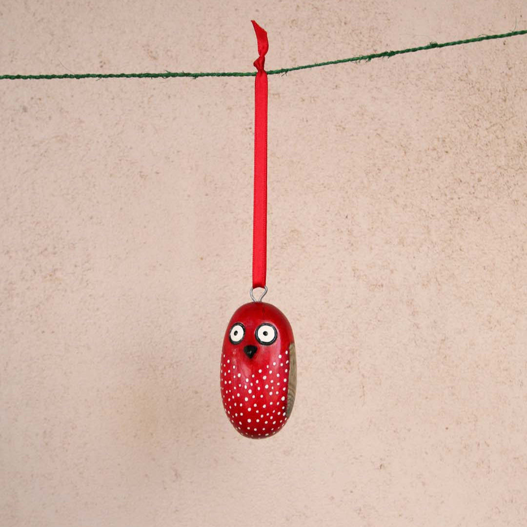 Handmade fair trade Jacaranda wood Wooden ornament | Red owl