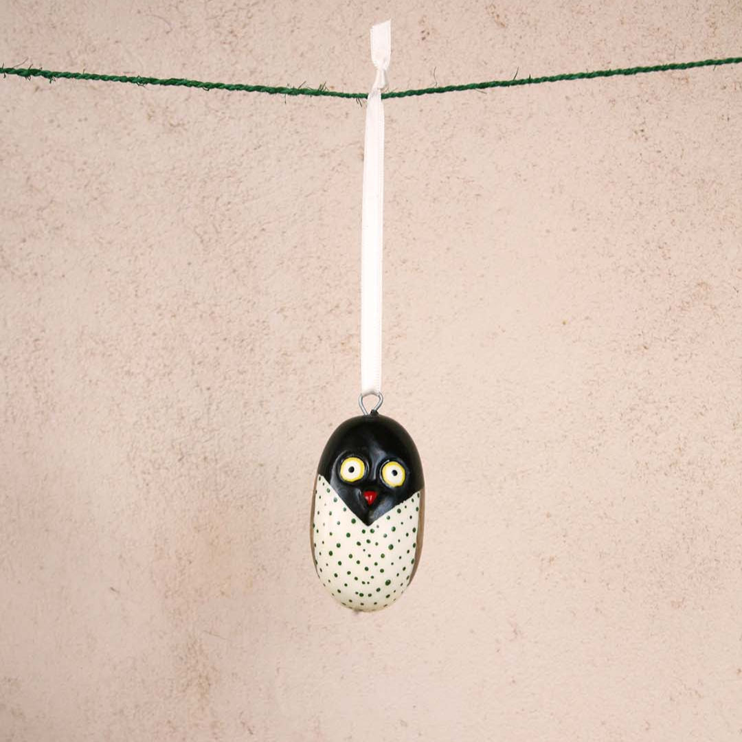 Handmade fair trade Jacaranda wood Wooden ornament | White owl