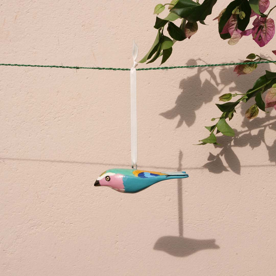 Handmade fair trade Jacaranda wood Wooden ornament | Lilac-breasted roller