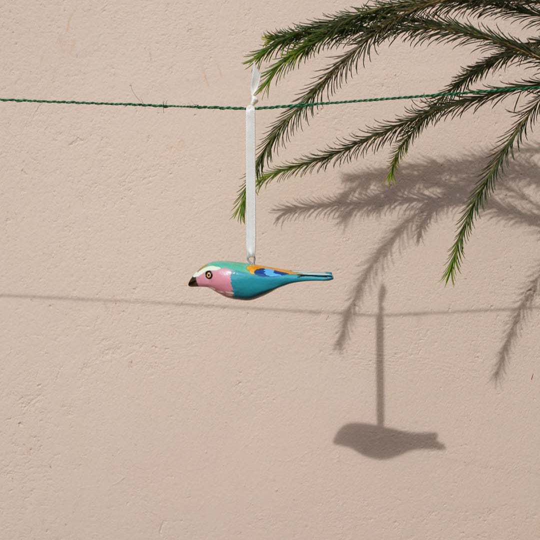 Handmade fair trade Jacaranda wood Wooden ornament | Lilac-breasted roller