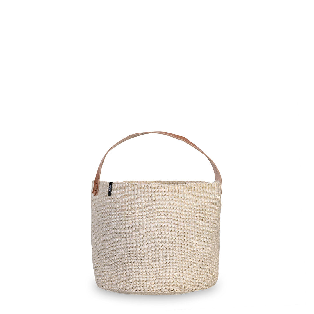 natural sisal basket with leather handle fair trade handmade