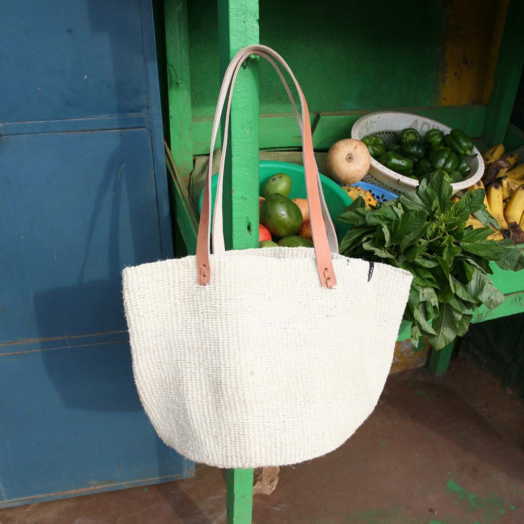 M size sisal shopper handmade fair trade beautiful leather handles