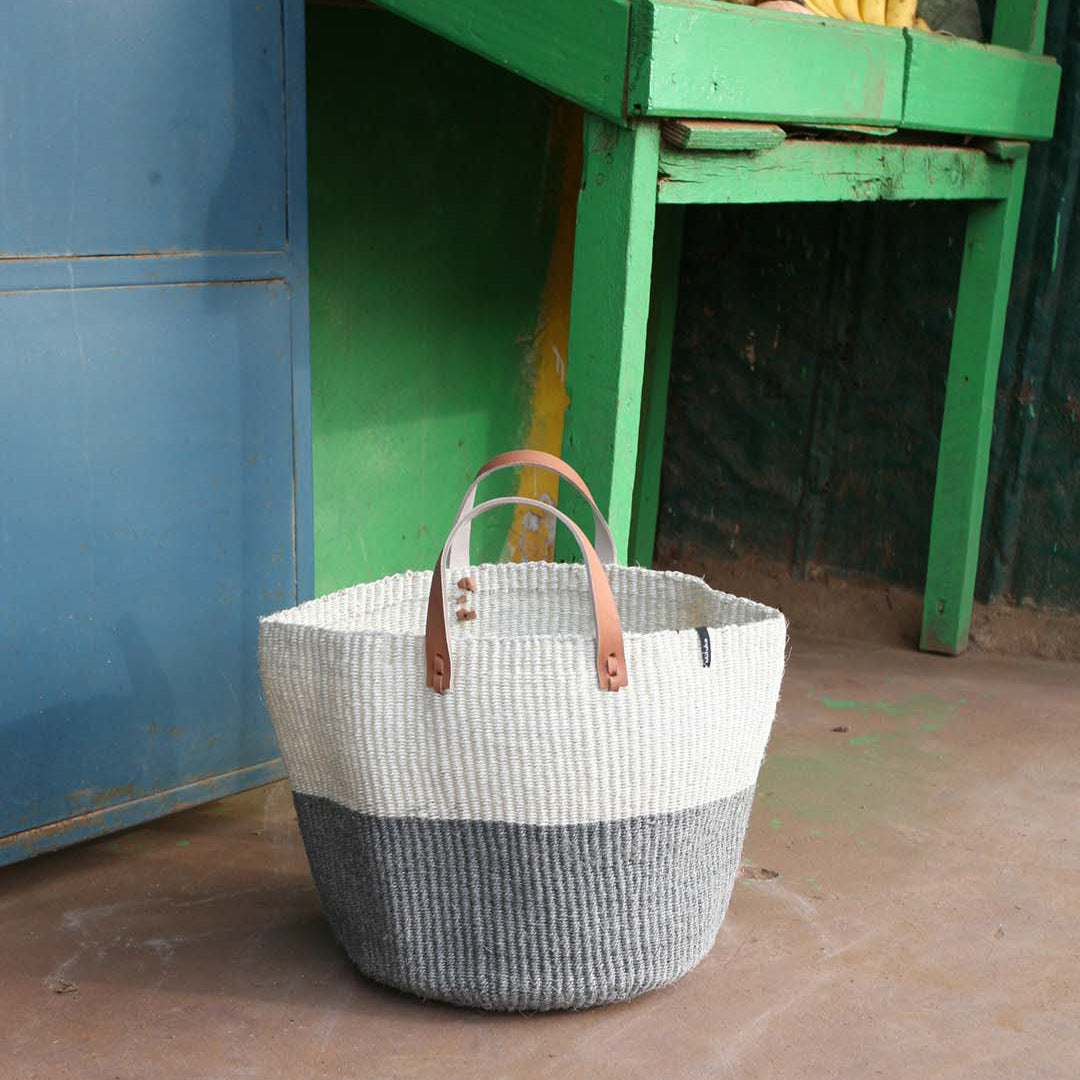 Mifuko Sisal Market basket M Kiondo market basket | Natural and light grey duo M