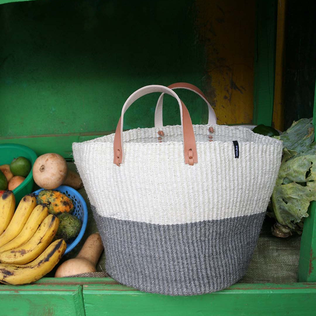 Mifuko Sisal Market basket M Kiondo market basket | Natural and light grey duo M