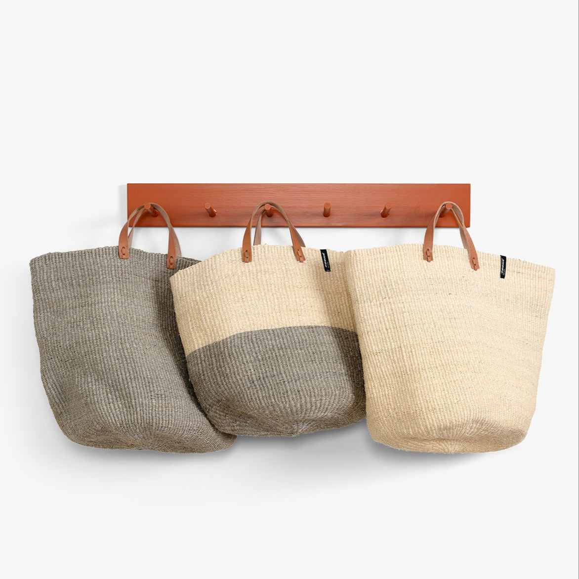Mifuko Sisal Market basket L Kiondo market basket | Natural and light grey duo L handmade fair trade leather handles