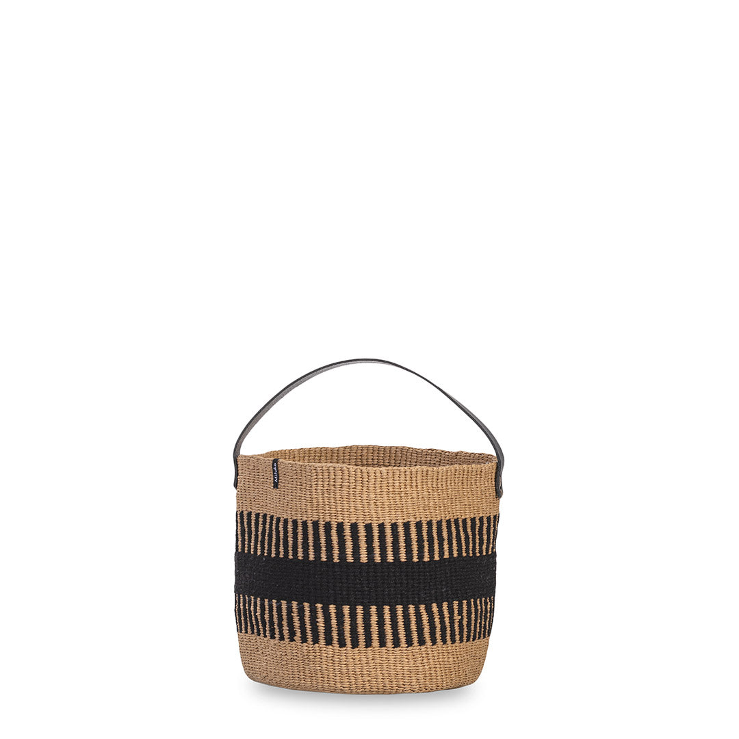 small rib weave basket with leather handle fair trade handmade