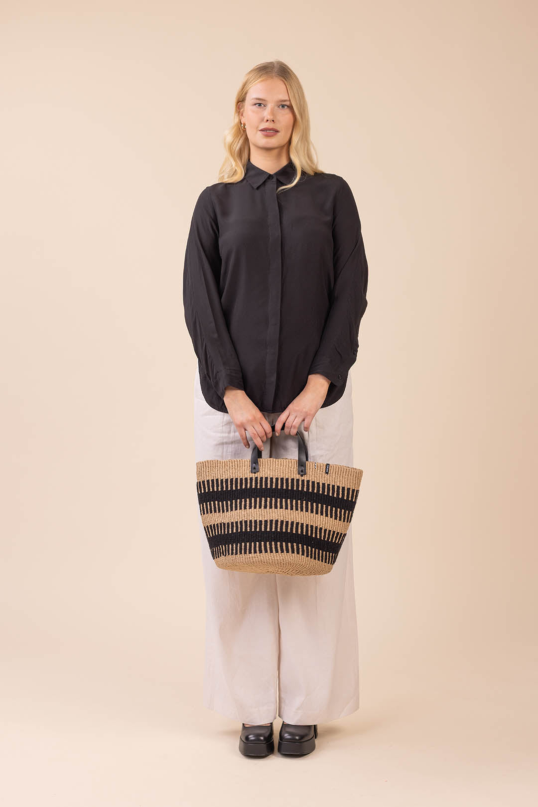 Pamba Marktkorb | Schwarzes Rippengewebe M