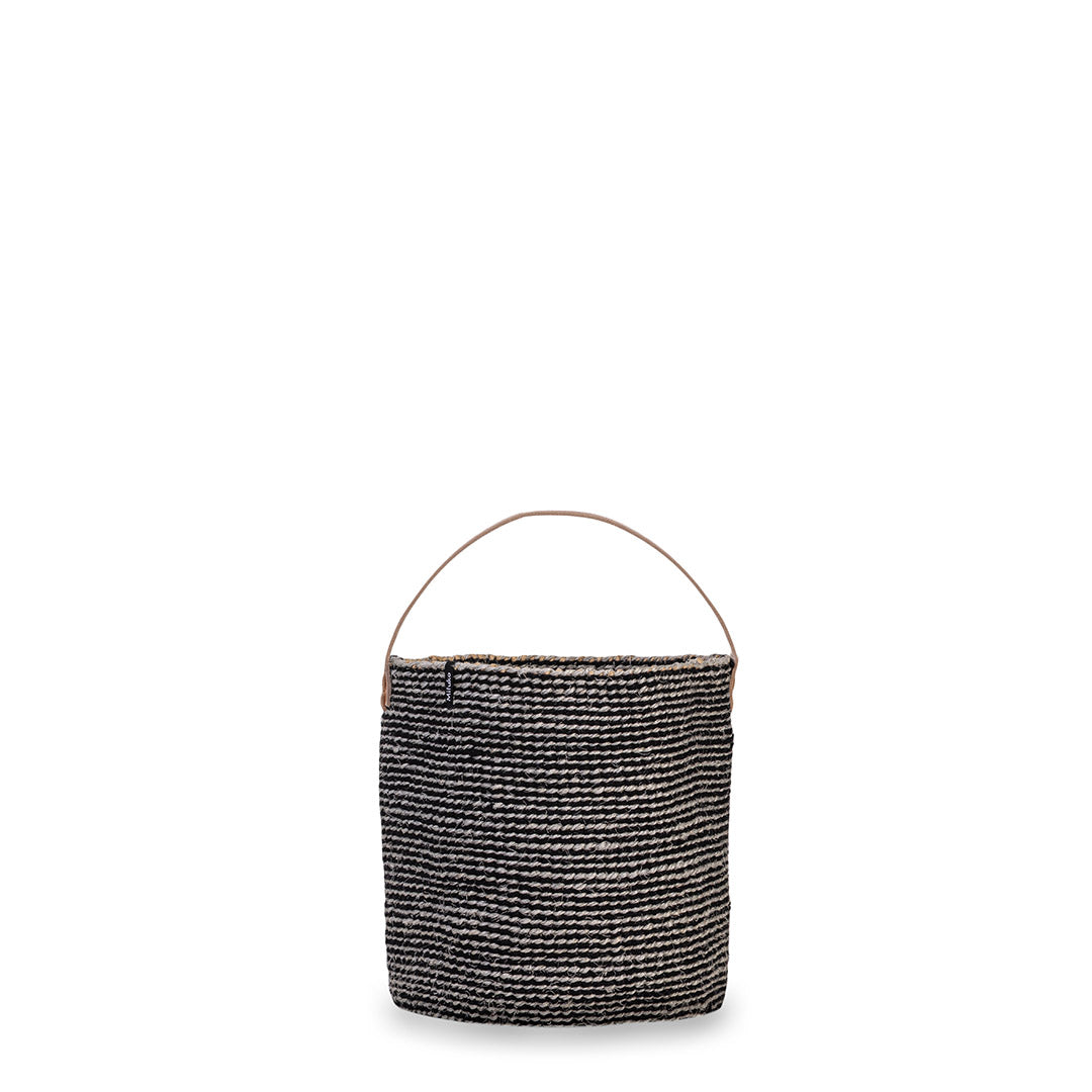 Sisal and wool basket small with leather handle fair trade handmade