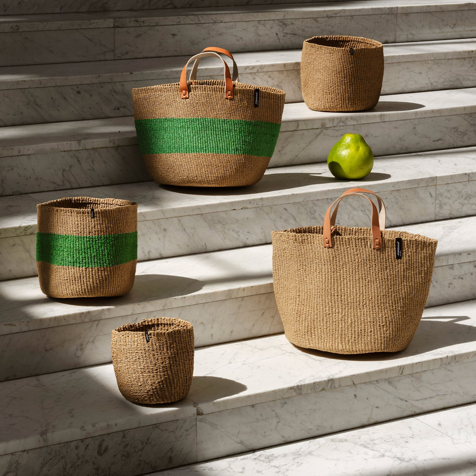 Handmade paper basket medium leather handles fair trade