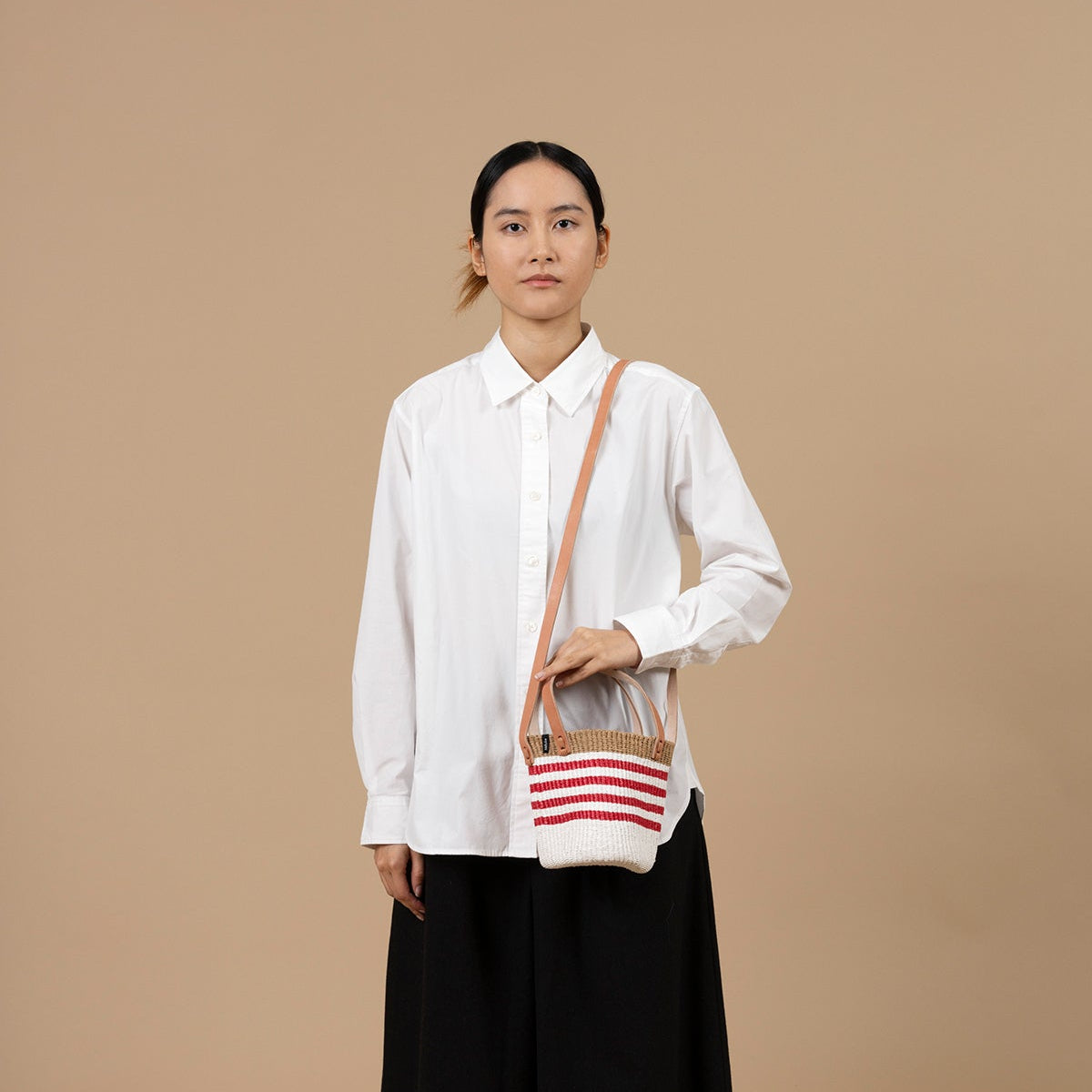 Mifuko Plastic and paper Shopper basket Kiondo shopper basket | Thin stripe red XS fair trade handmade