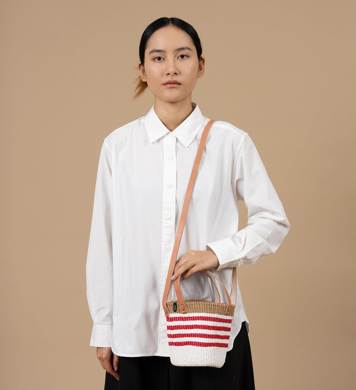 Mifuko Plastic and paper Shopper basket Kiondo shopper basket | Thin stripe red XS fair trade handmade