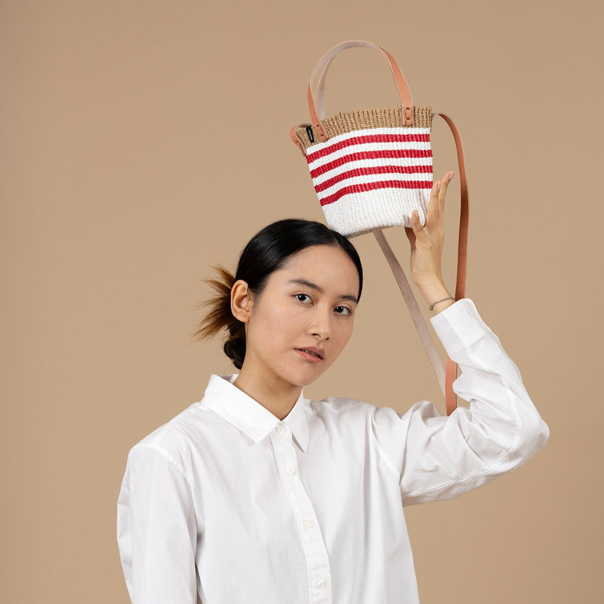 Mifuko Plastic and paper Shopper basket Kiondo shopper basket | Thin stripe red XS fair trade handmade