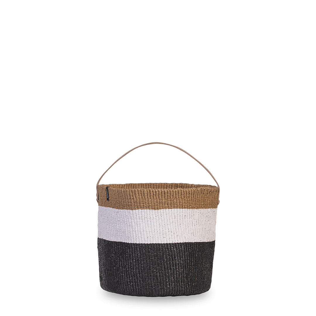 Handmade fair trade basket with leather handle small