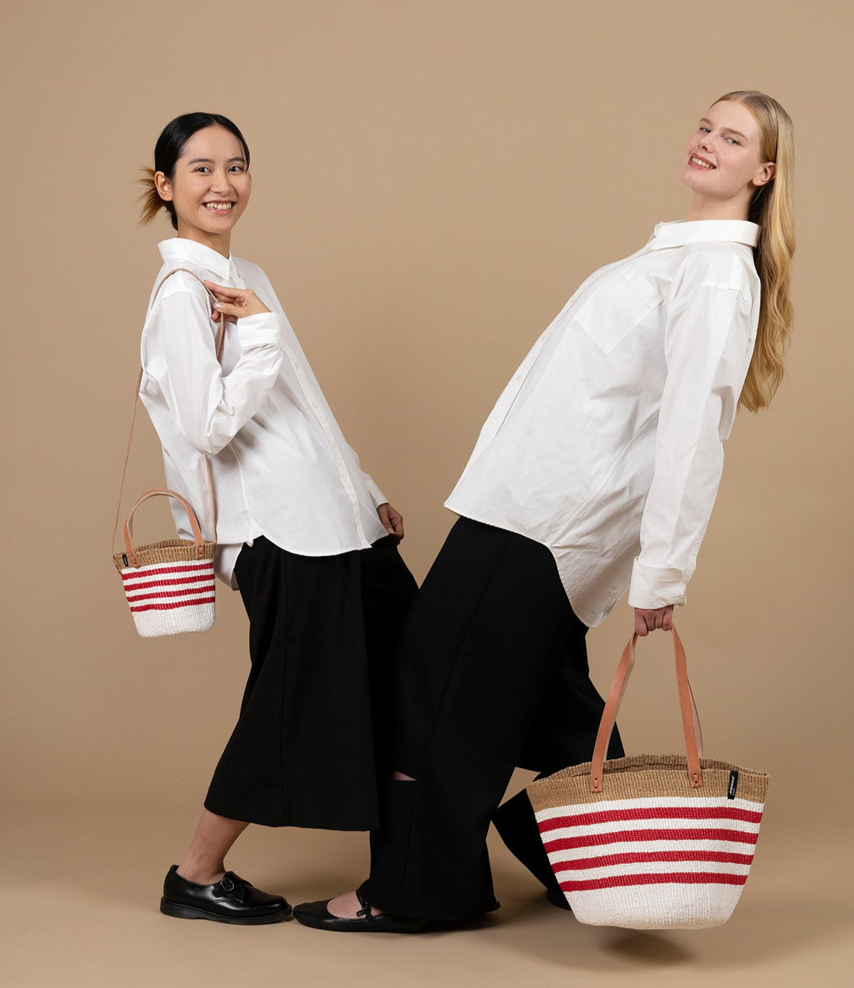Mifuko Plastic and paper Shopper basket Kiondo shopper basket | Thin stripe red XS fair trade handmade