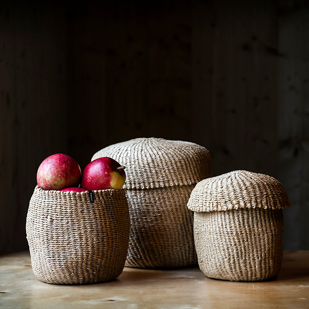 Handmade fair trade Paper Kiondo basket | Brown with lid XS