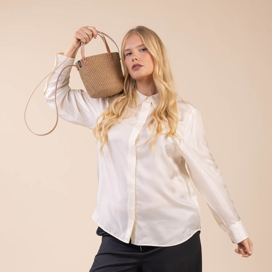 brown shoulder bag with short and long leather handles gross body bag handmade fair trade