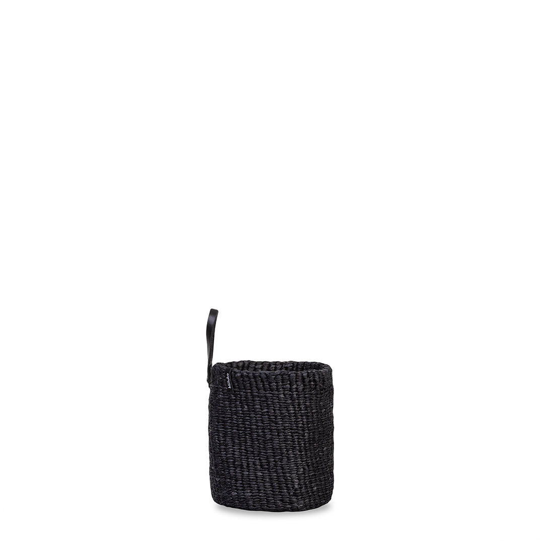 Small paper basket with leather loop fairtrade hand made