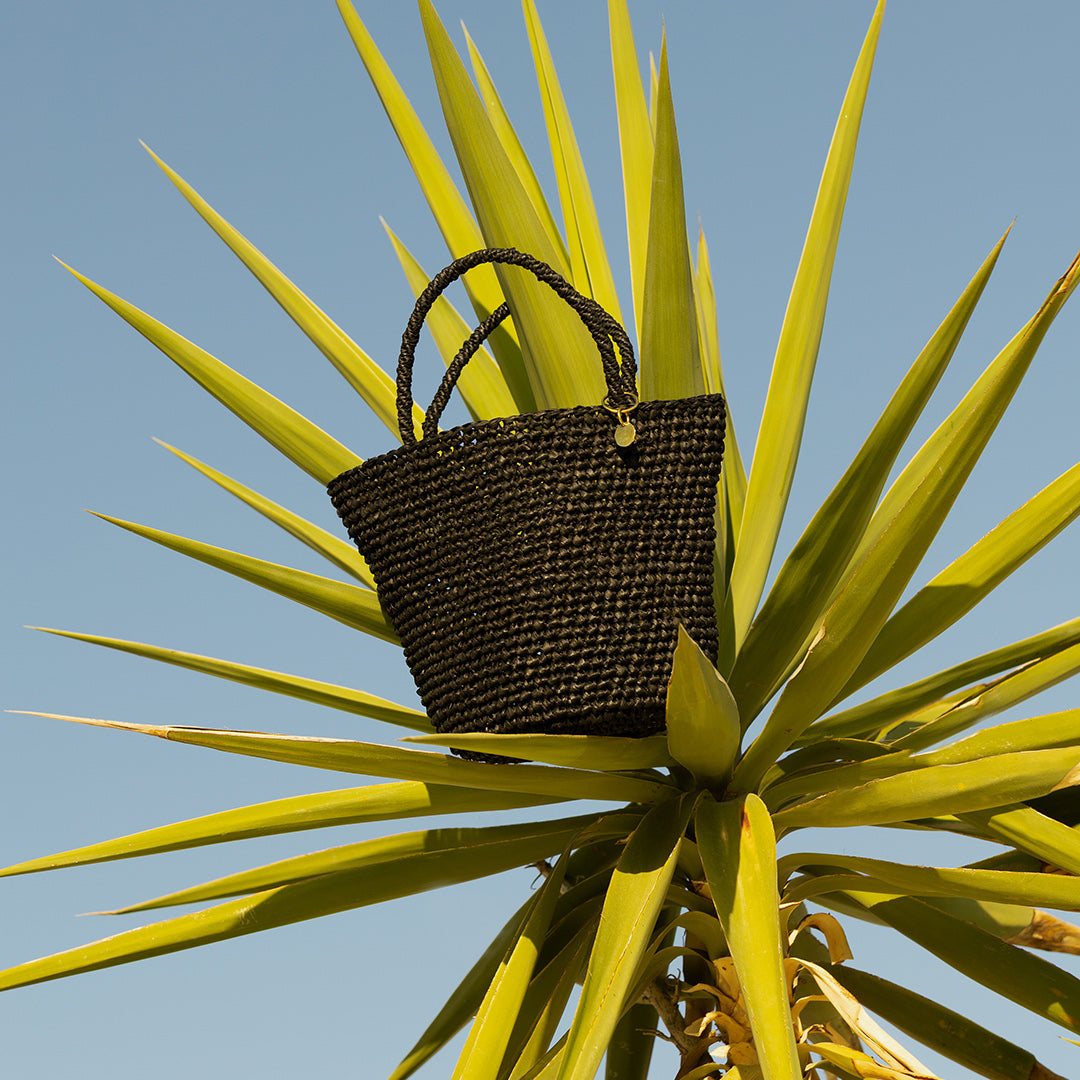 small black crocheted mini bag handmade fair trade