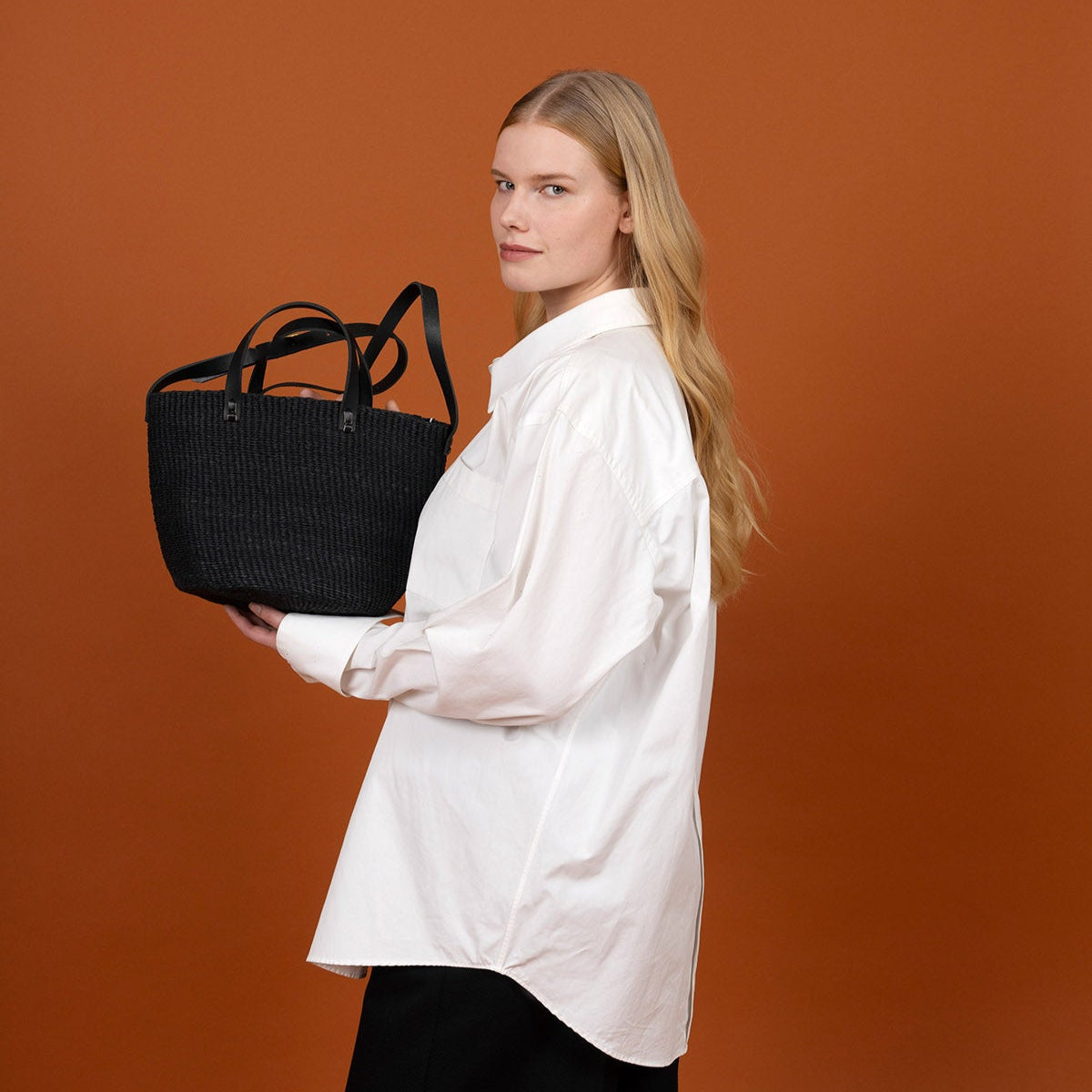 black shopper bag fair trade gross body handmade