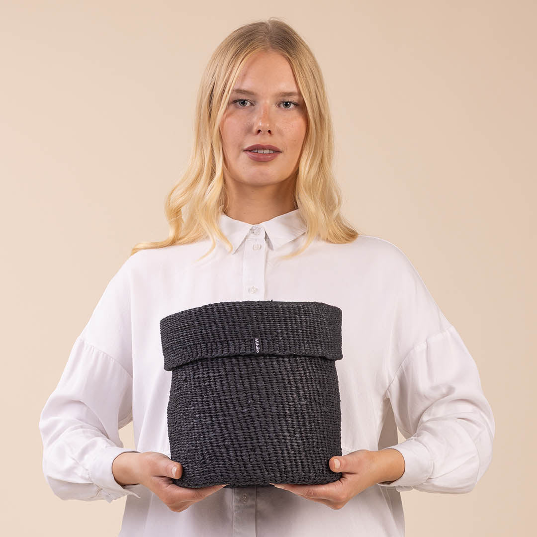 black basket with lid fair trade handmade