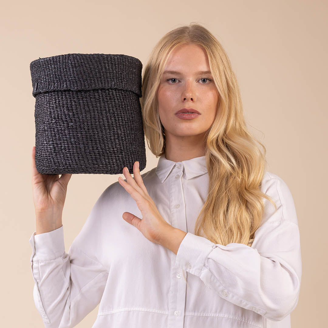 black basket with lid fair trade handmade