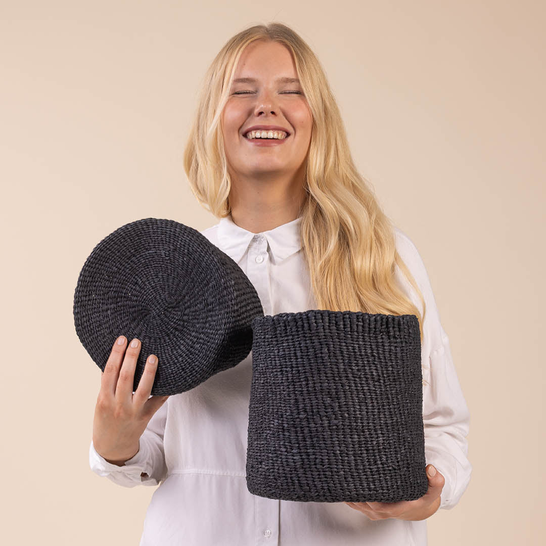 black basket with lid fair trade handmade