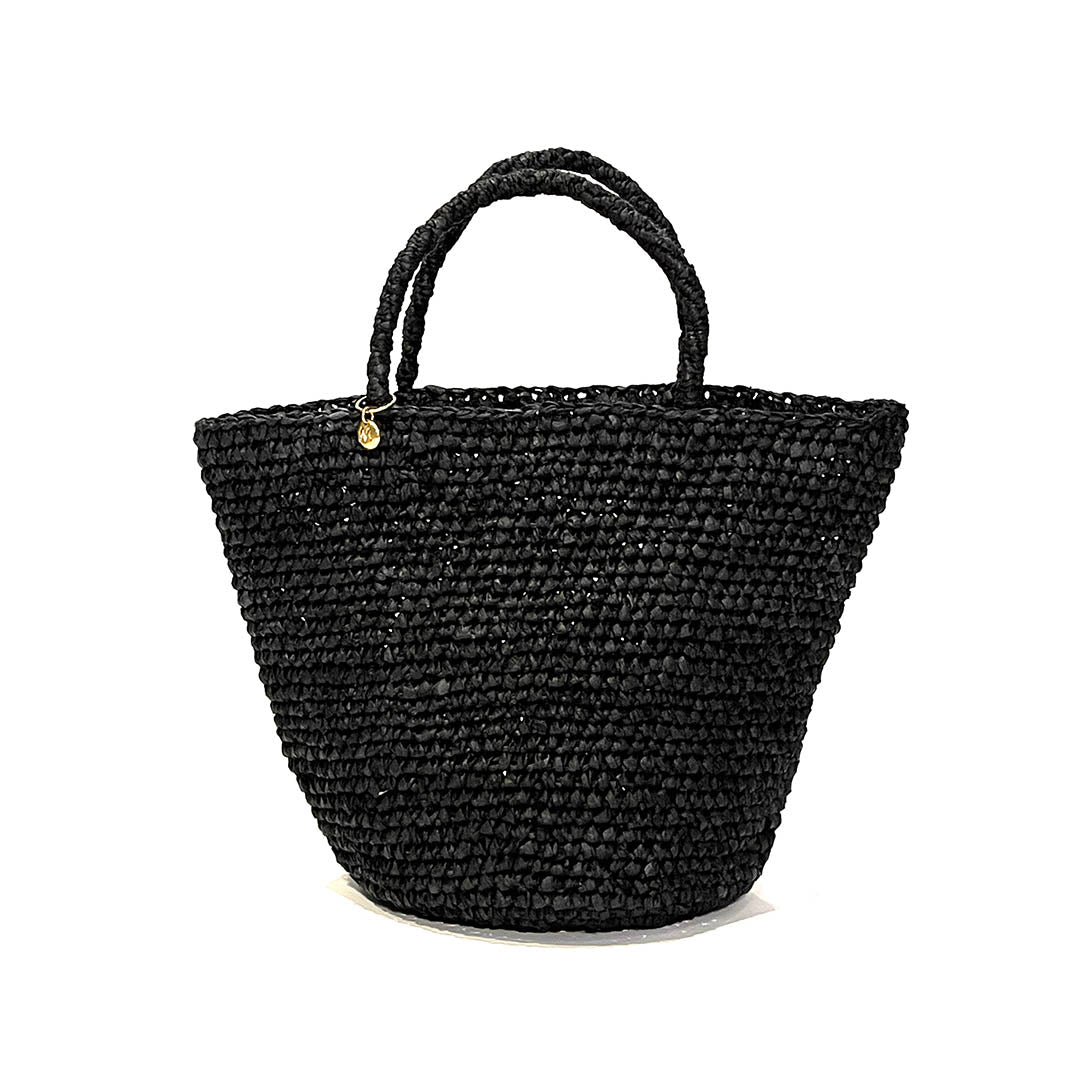 mifuko handbag black crocheted handmade fair trade paper brass detail