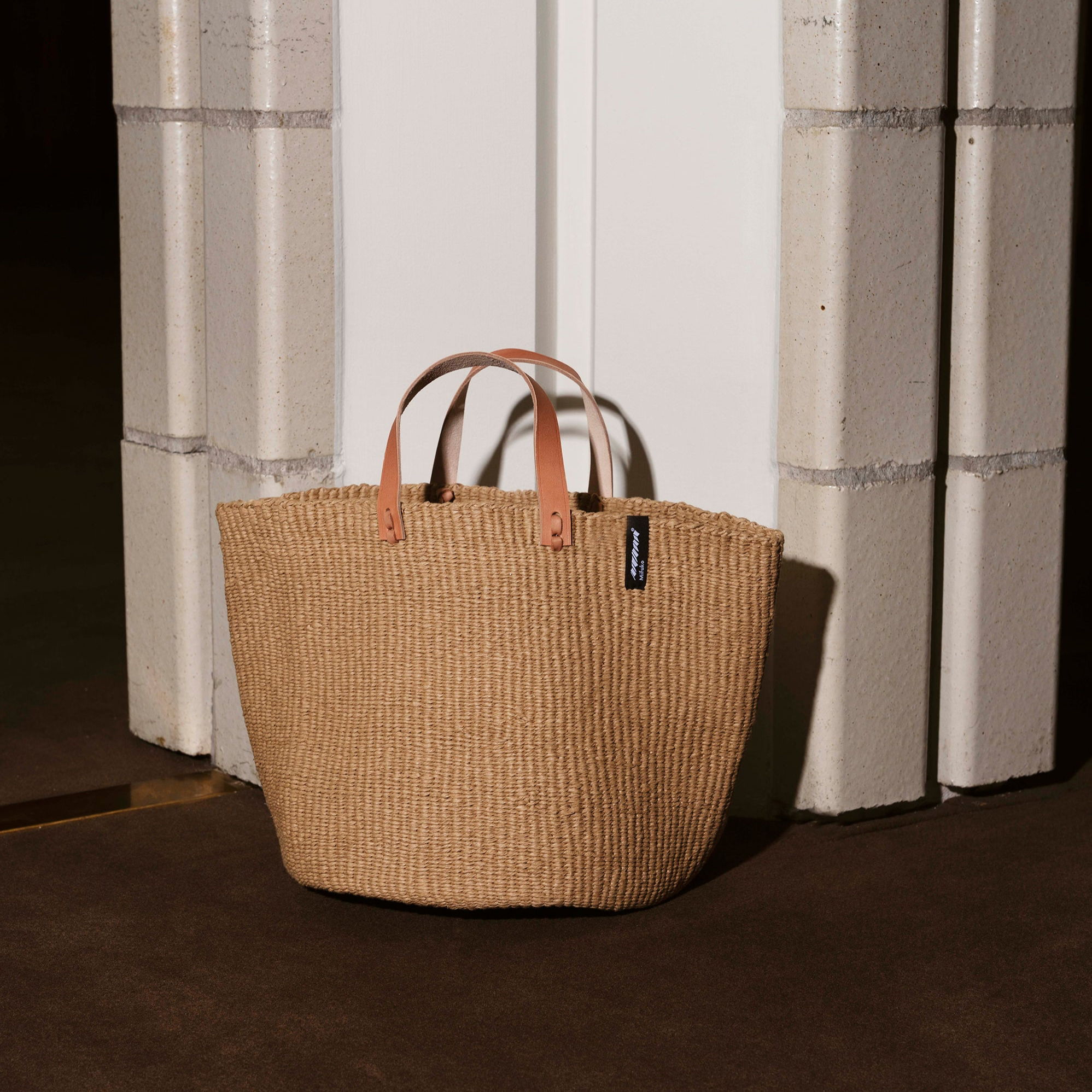 Handmade paper basket medium leather handles fair trade