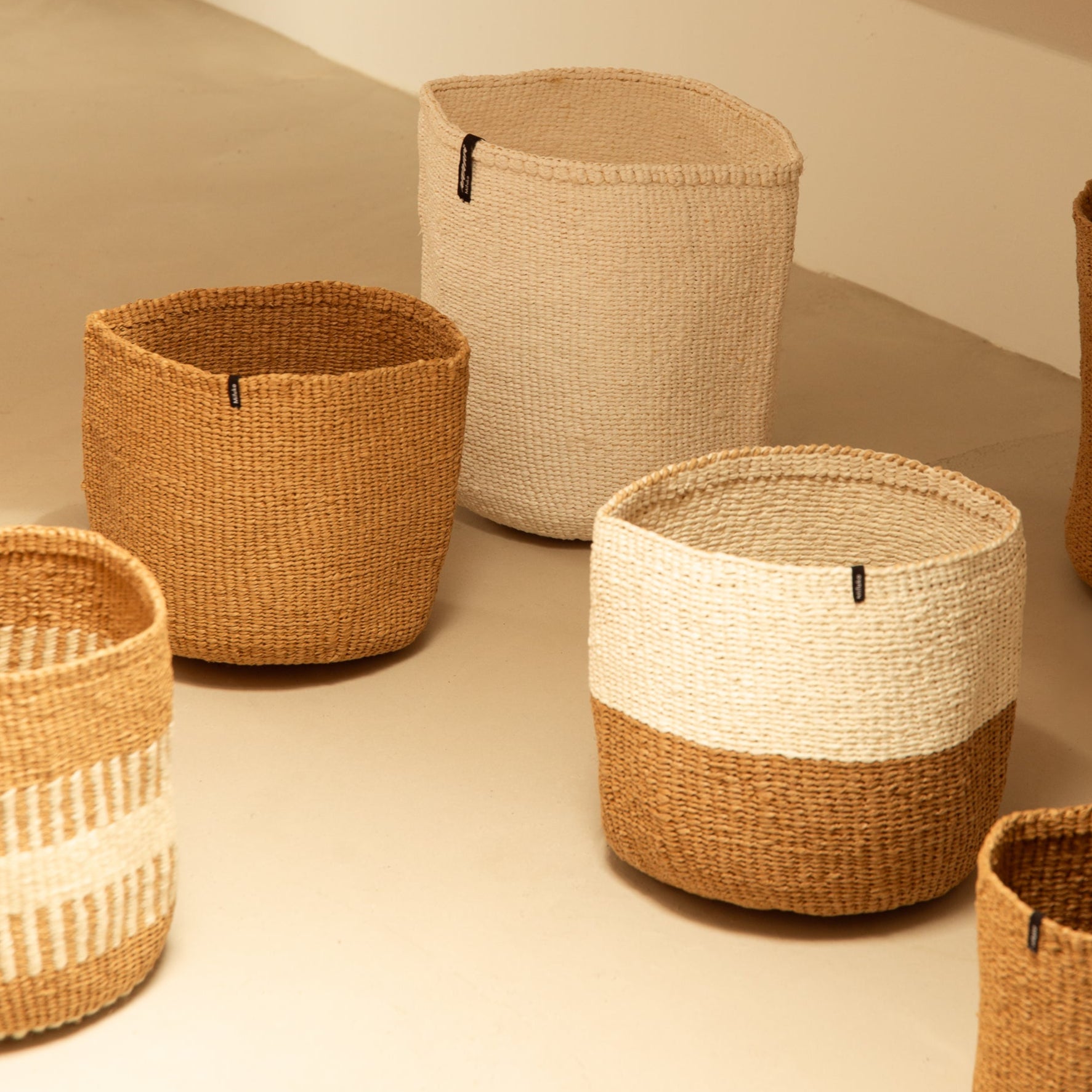 Mifuko Wool and paper Small basket S Pamba basket | White rib weave S hand made fair trade