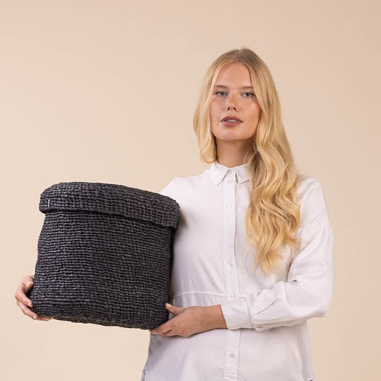 black basket with lid fair trade handmade