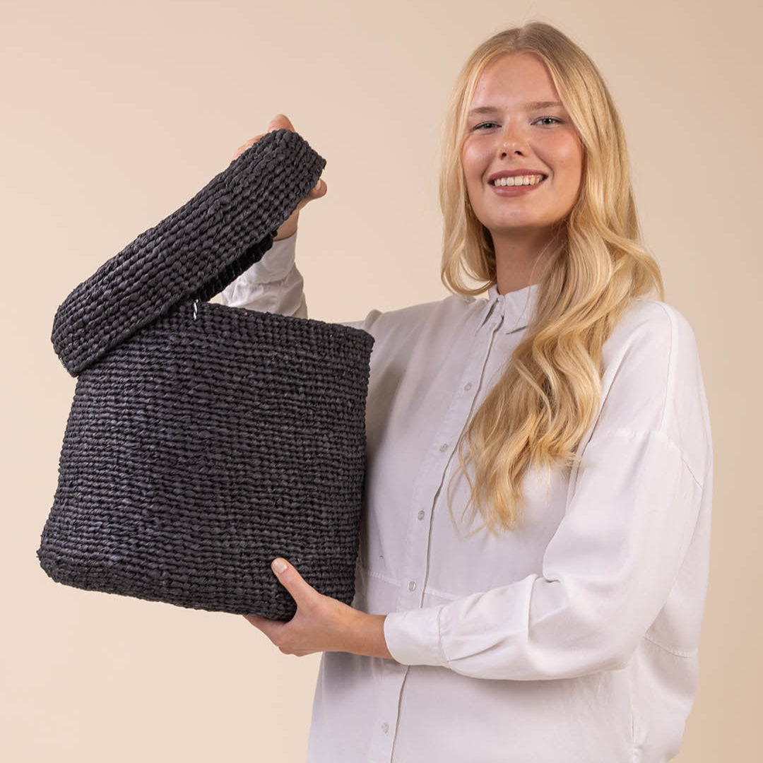 black basket with lid fair trade handmade