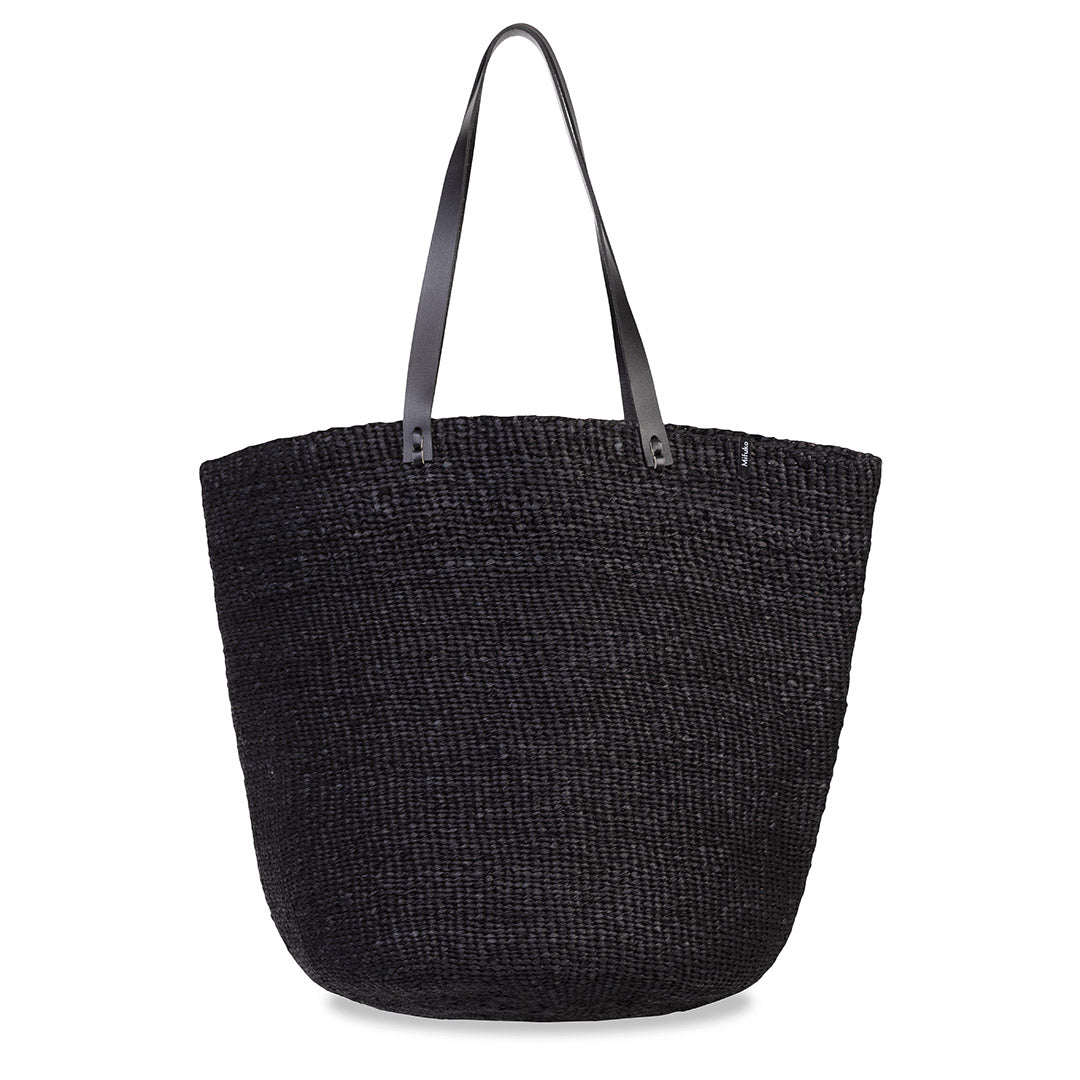 shopper black paper handmade fair trade leather handles