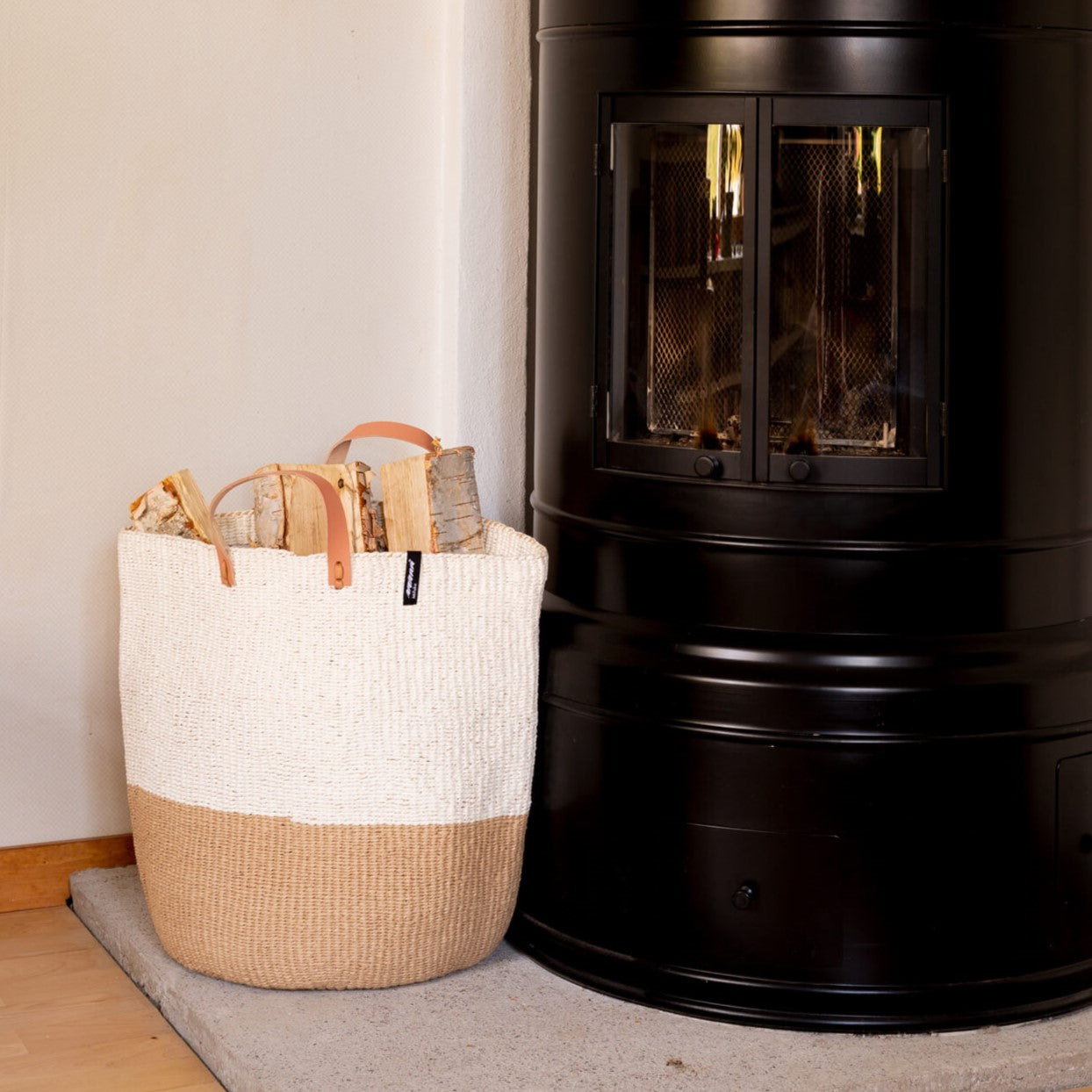 Paper basket large beautiful classic fair trade handmade sustainable leather handles