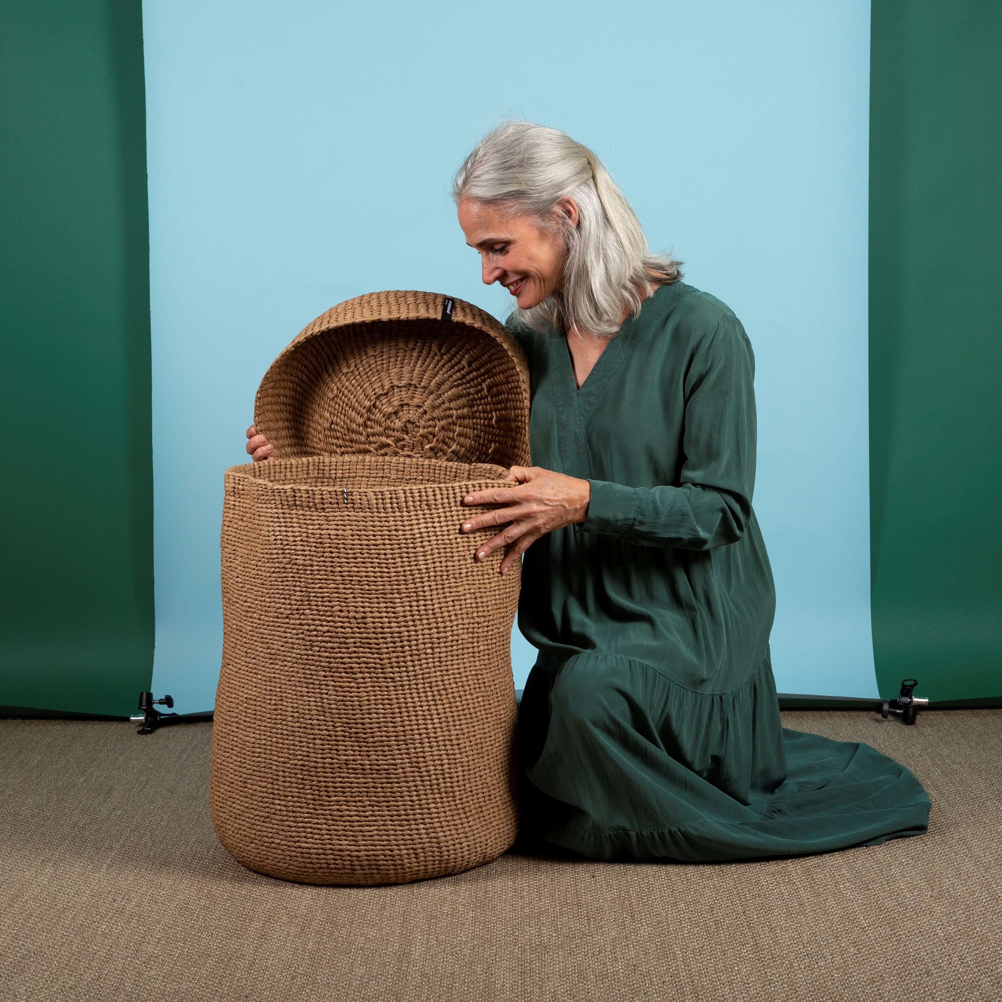 Big laundry basket with lid paper handmade fair trade
