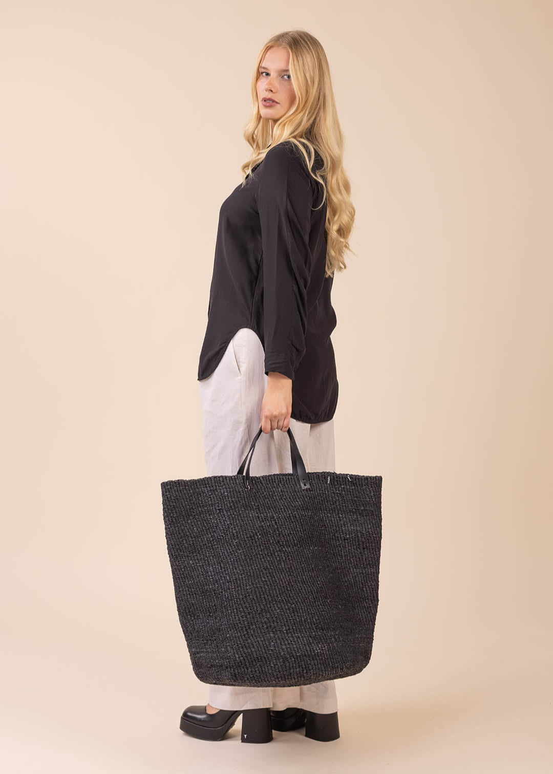 Laundry basket black handmade fair trade