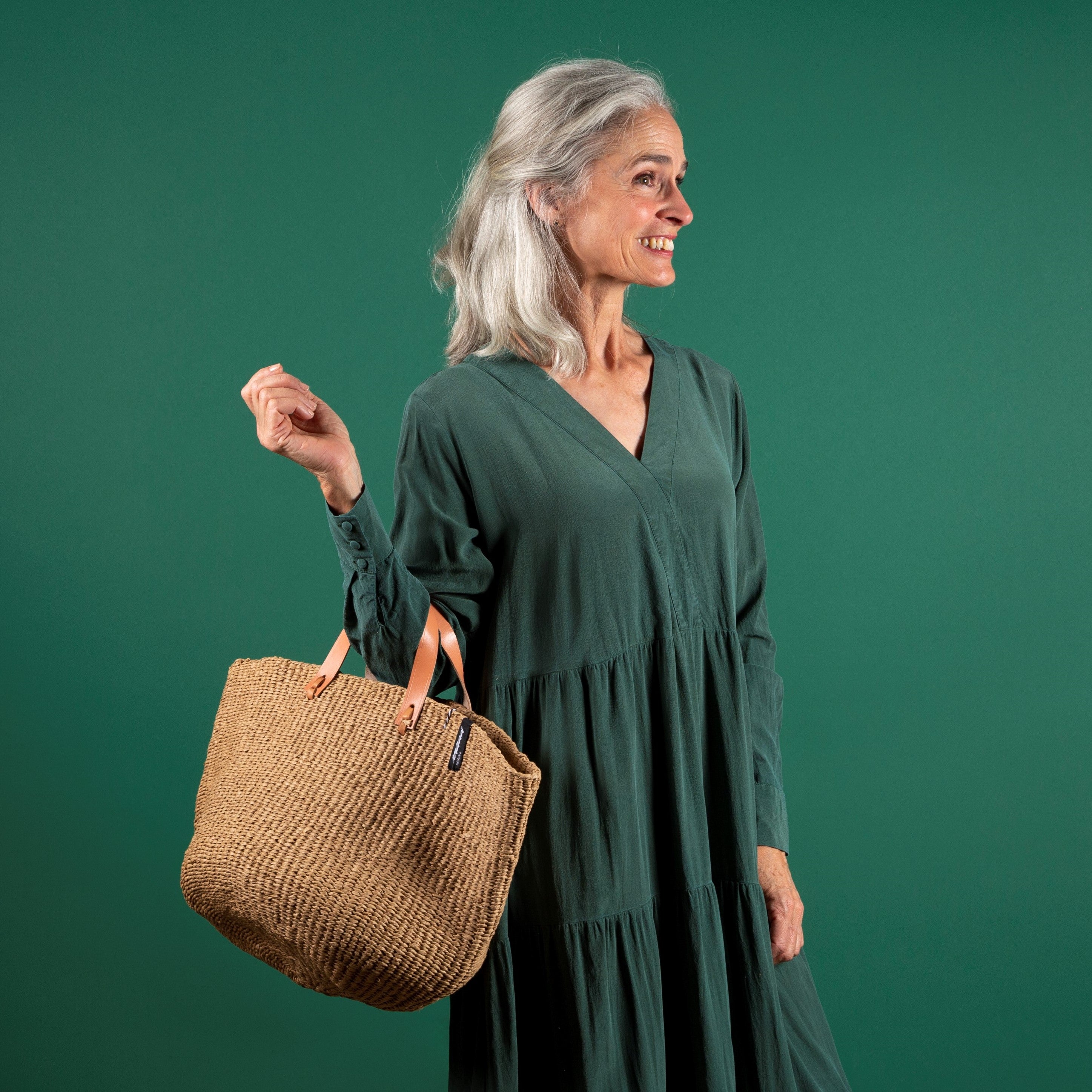 Handmade paper basket medium leather handles fair trade