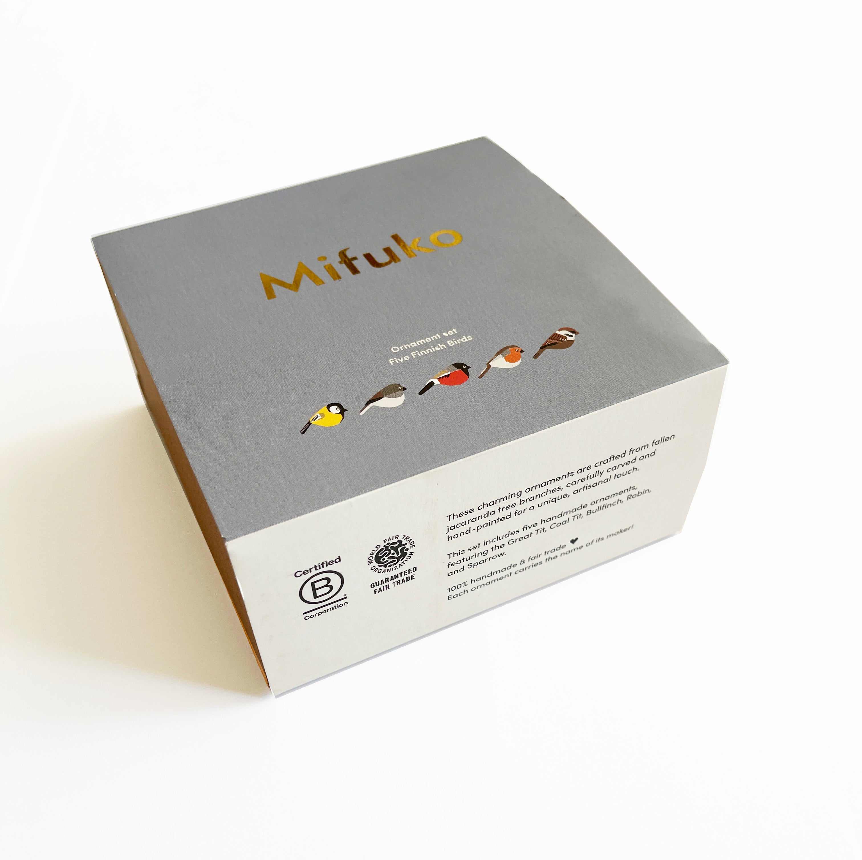 Set of Finnish birds, hand-carved and hand-painted, Fair Trade certified.