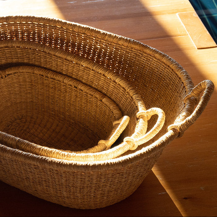 set of Beautiful handmade natural baskets for laundry, fruit or toys, fair trade