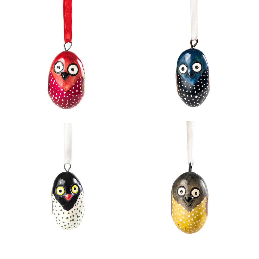 Set of Owls, hand-carved and hand-painted, Fair Trade certified