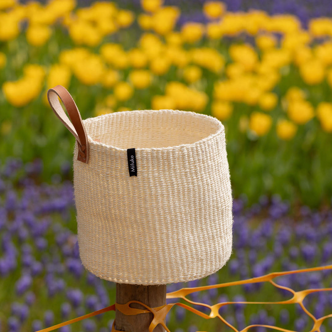 natural sisal basket XS with leather loop handmade fair trade
