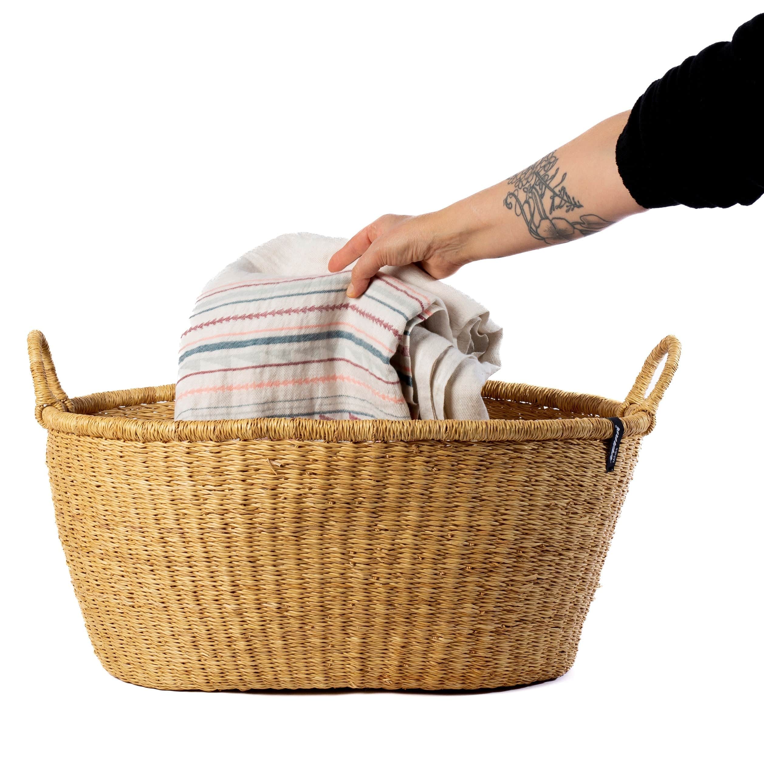 Mifuko Elephant grass Large basket with handle Bolga laundry basket XXL